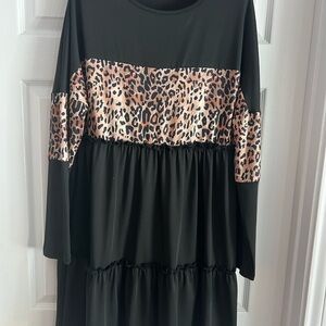 Leopard Print Black Midi Dress